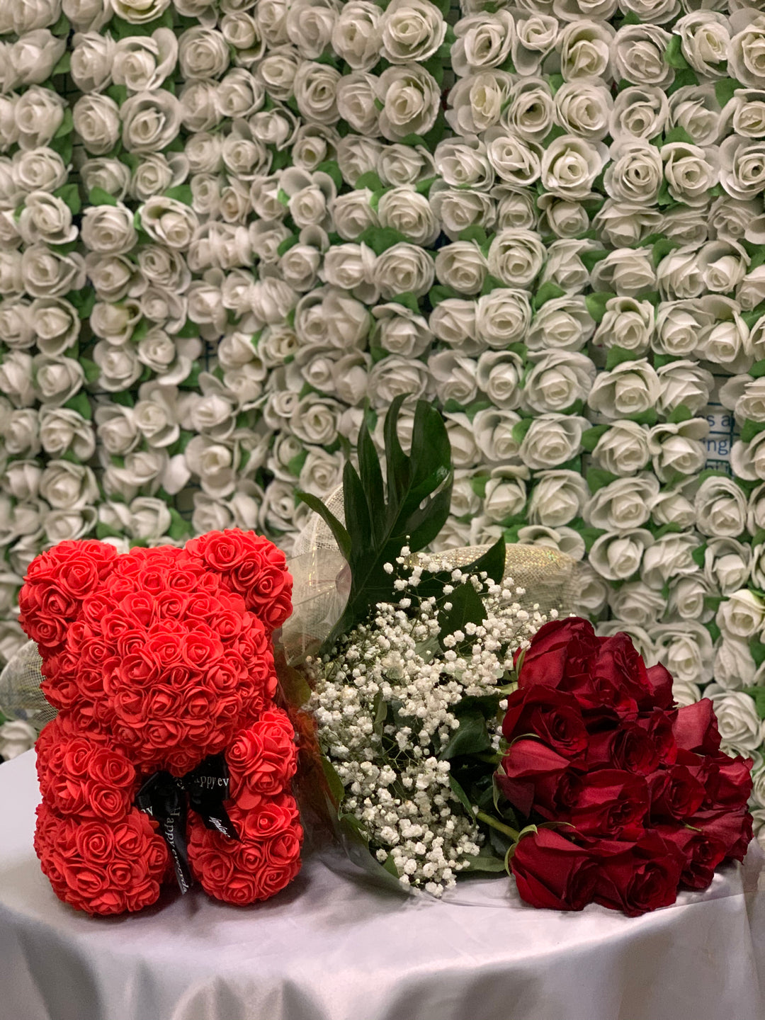 2 Dozen Roses with Large Rose Bear - Encino Florist